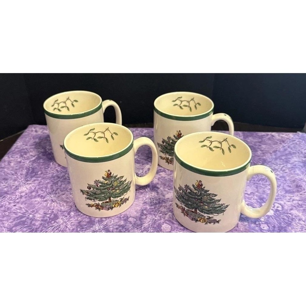 Spode Christmas Tree Coffee Tea Cup Mug Mugs S3324 England Set of 4 Vintage